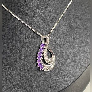 Ross Simons Sterling Silver Amethyst and Diamond Accent Pendant on 18” Chain